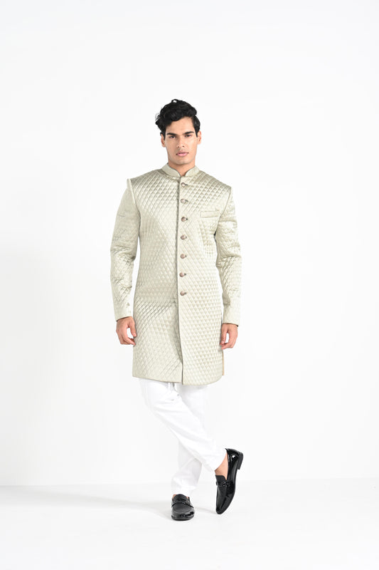 Sage Mint Green Quillted Achkan  Set