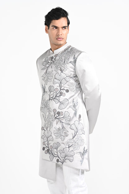 Barely Grey Satin Achkan Set