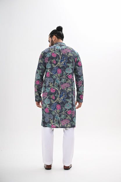 GREY BLOOM PRINTED KURTA