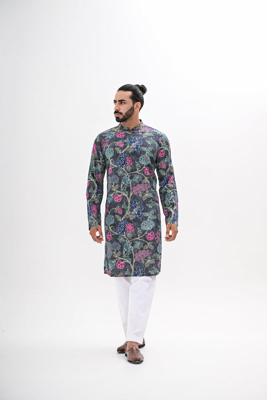 GREY BLOOM PRINTED KURTA