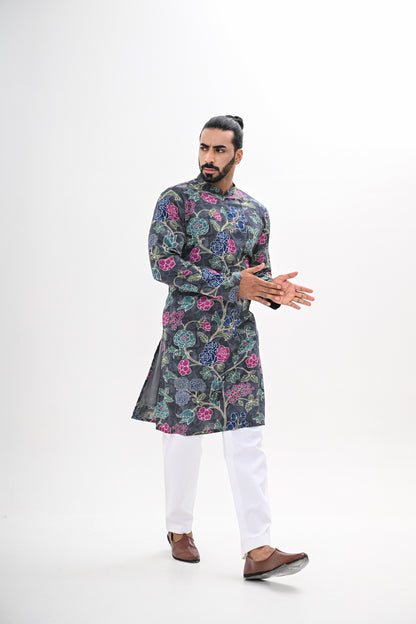GREY BLOOM PRINTED KURTA