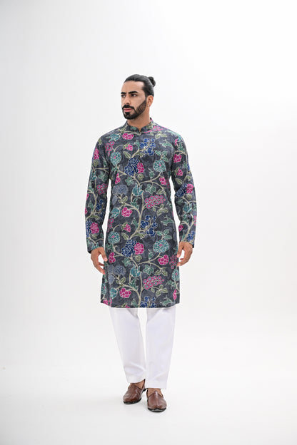 GREY BLOOM PRINTED KURTA