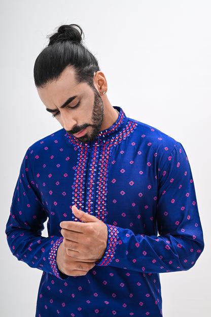 BLUE BANDHANI KURTA