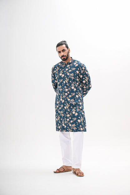 TEAL BLOOM PRINTED KURTA
