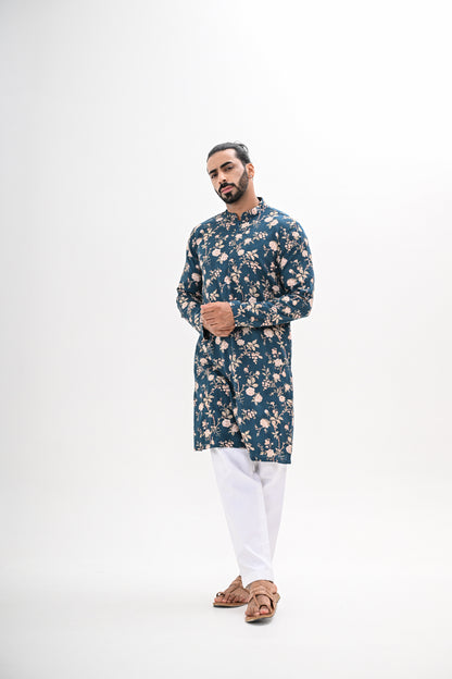 TEAL BLOOM PRINTED KURTA