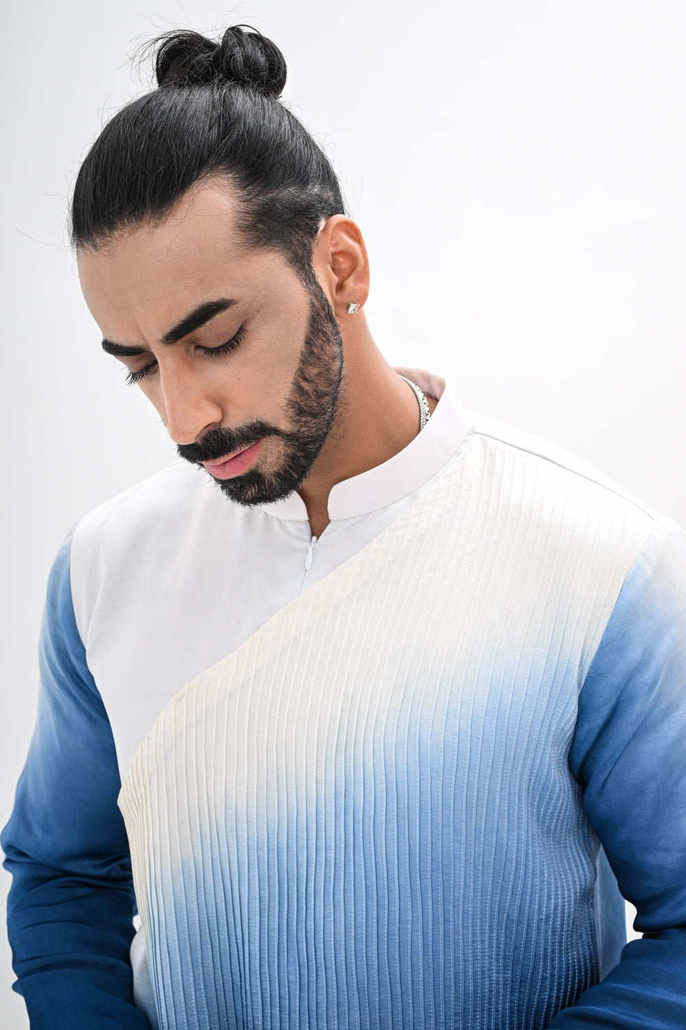 BLUE OMBRE WITH OVERLAPPING PINTUCKS KURTA