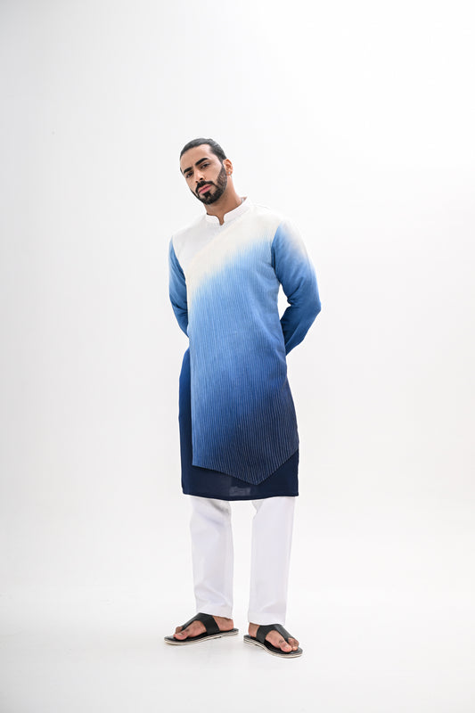 BLUE OMBRE WITH OVERLAPPING PINTUCKS KURTA