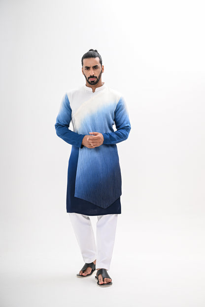 BLUE OMBRE WITH OVERLAPPING PINTUCKS KURTA