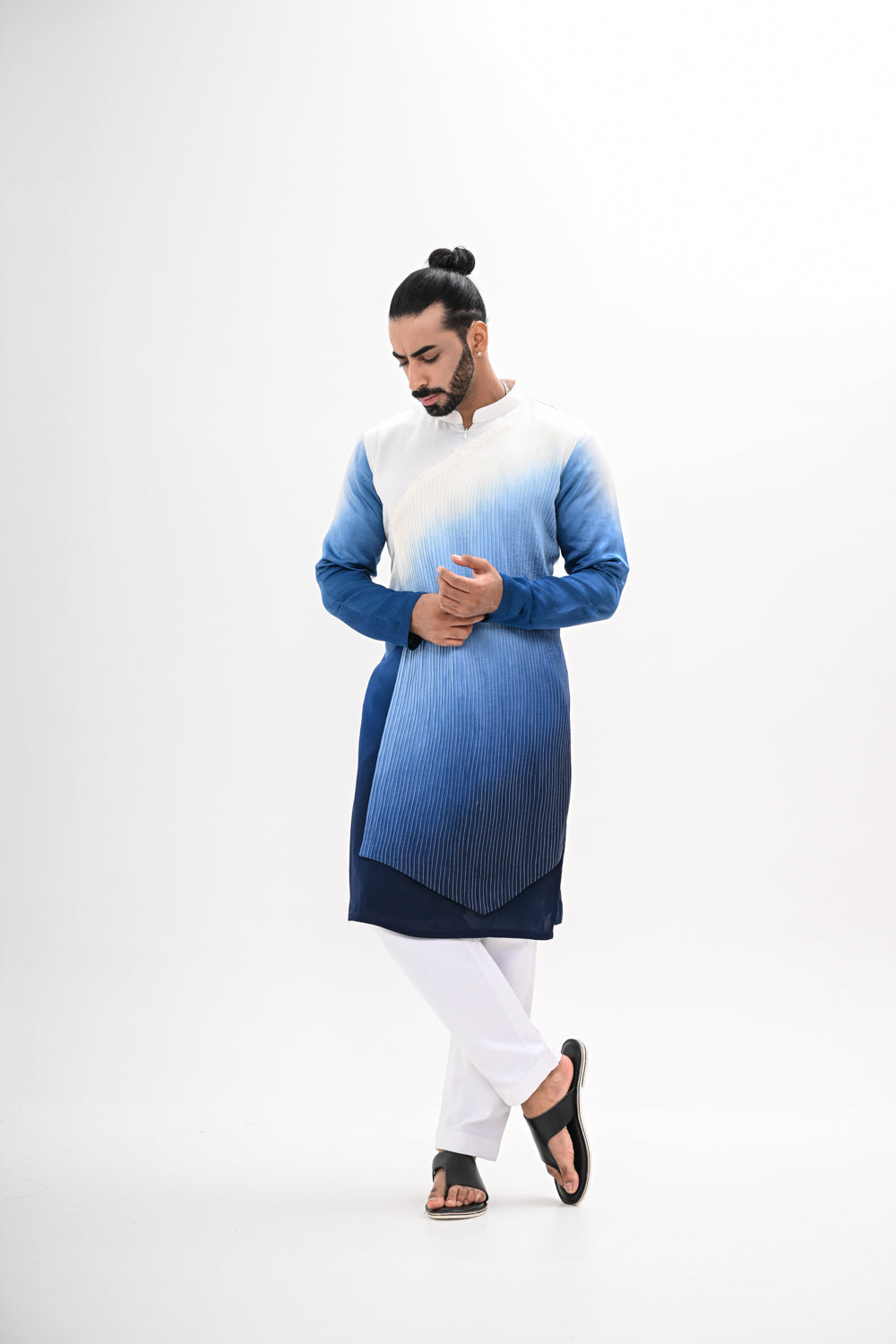 BLUE OMBRE WITH OVERLAPPING PINTUCKS KURTA