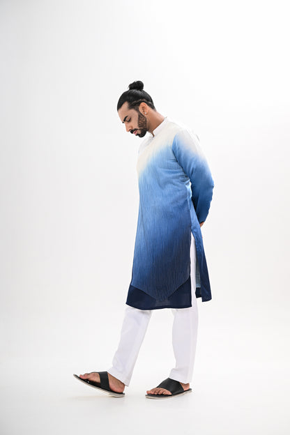 BLUE OMBRE WITH OVERLAPPING PINTUCKS KURTA