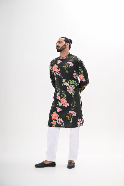 BLACK BLOOM PRINTED KURTA