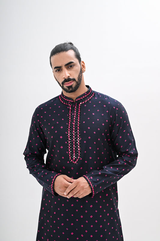 BLACK BANDHANI KURTA