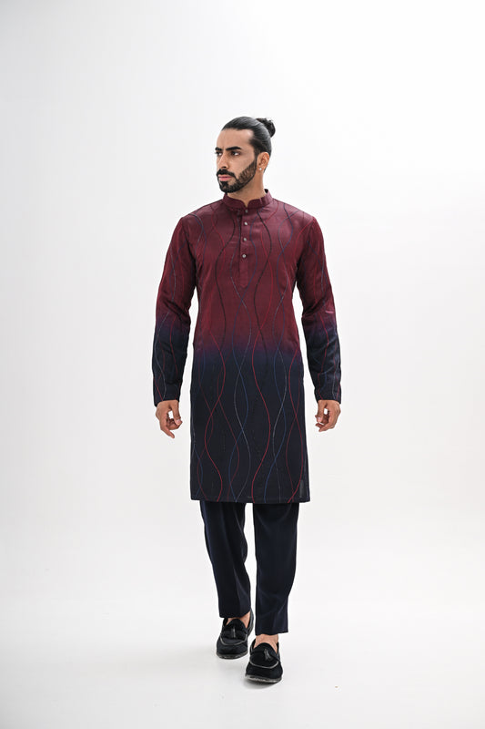 WINE TO NAVY OMBRE KURTA