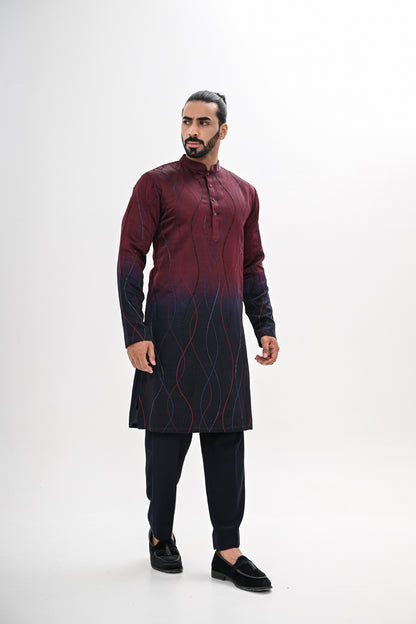 WINE TO NAVY OMBRE KURTA