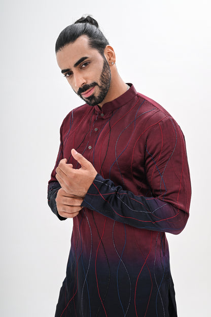 WINE TO NAVY OMBRE KURTA