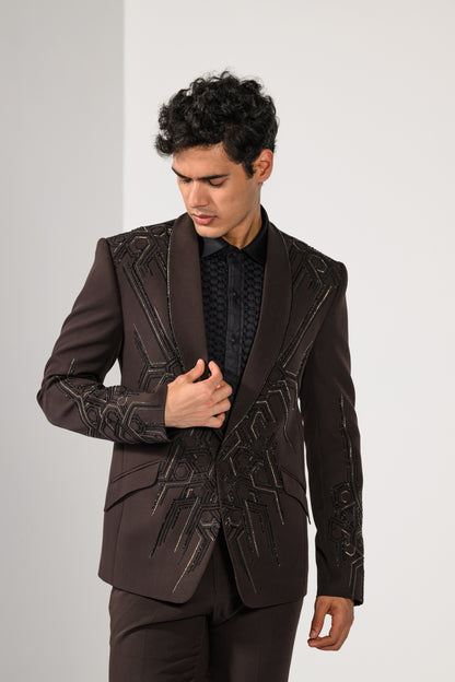 GEOMETRIC BROWN TUXEDO SET