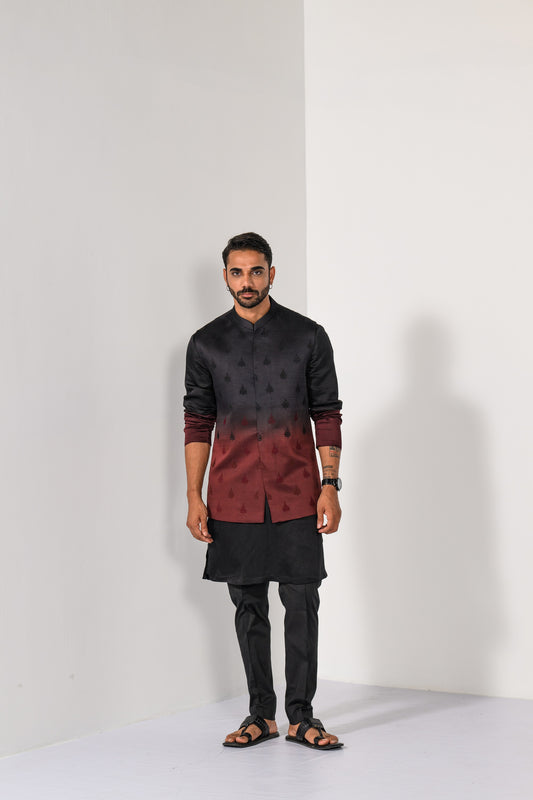 WINE OMBRE NEHRU KURTA  SET