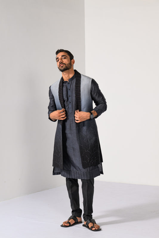 CHARCOAL OMBRE NEHRU KURTA  SET