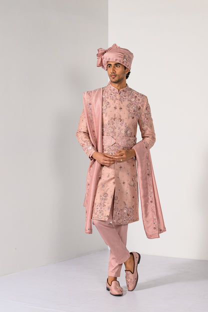 BEIGE BLOSSOM SHERWANI SET