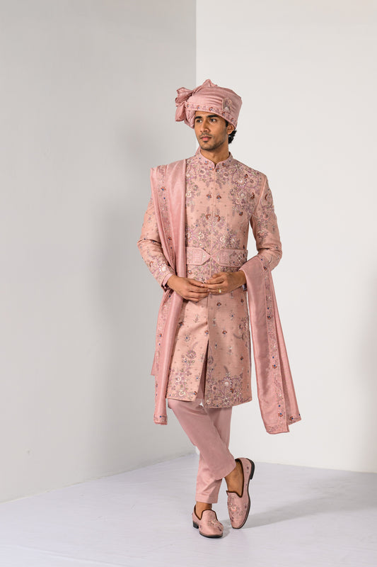 BEIGE BLOSSOM SHERWANI SET