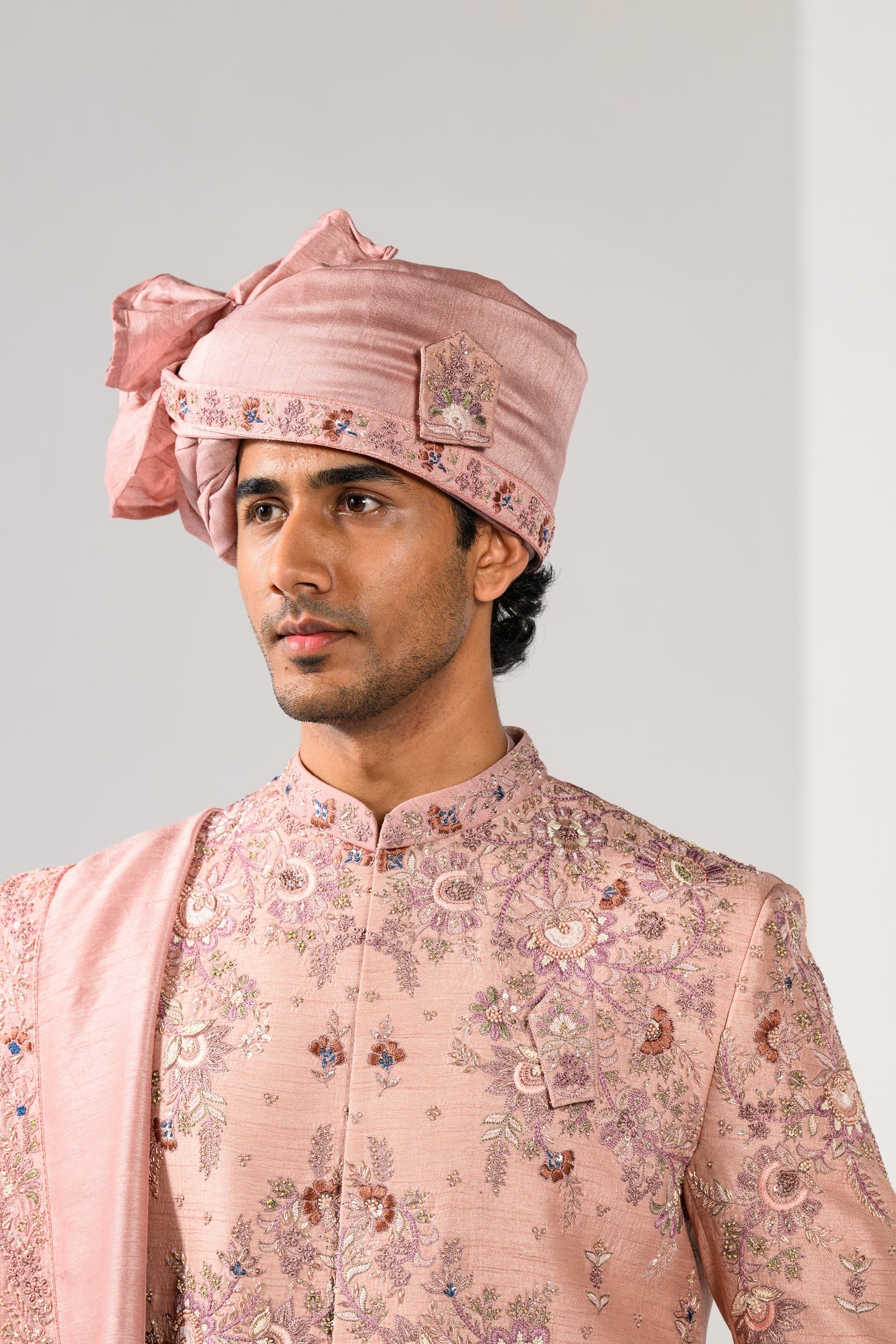 BEIGE BLOSSOM SHERWANI SET