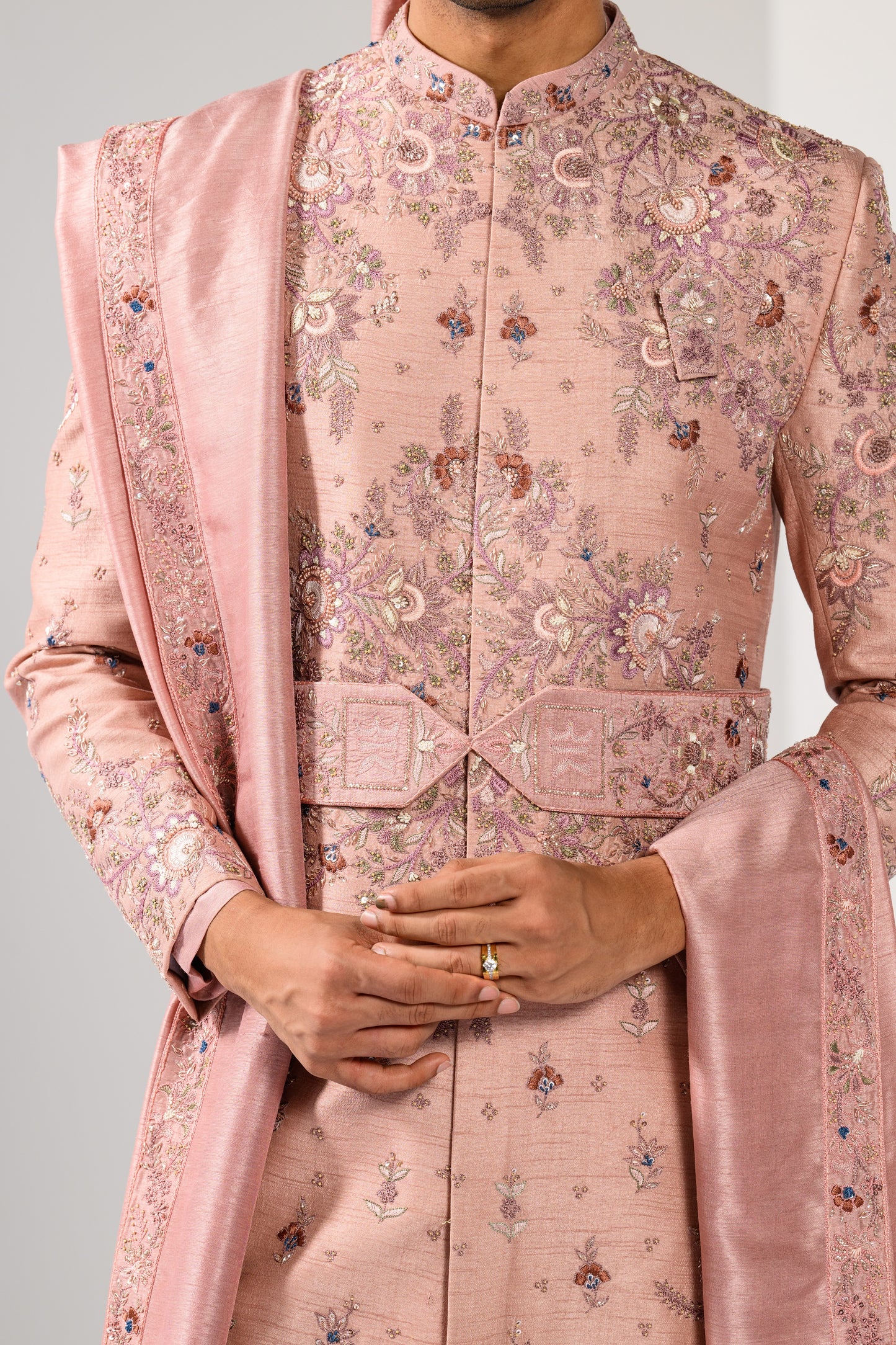 BEIGE BLOSSOM SHERWANI SET