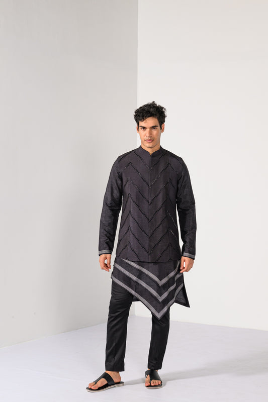 GRAPHITE GEOMETRICS NEHRU KURTA  SET