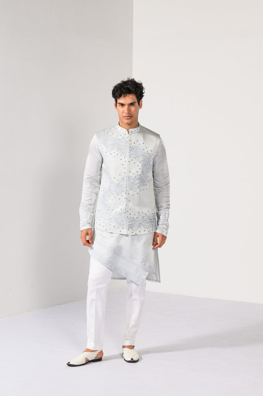 ICY BLUE WAVES NEHRU KURTA  SET