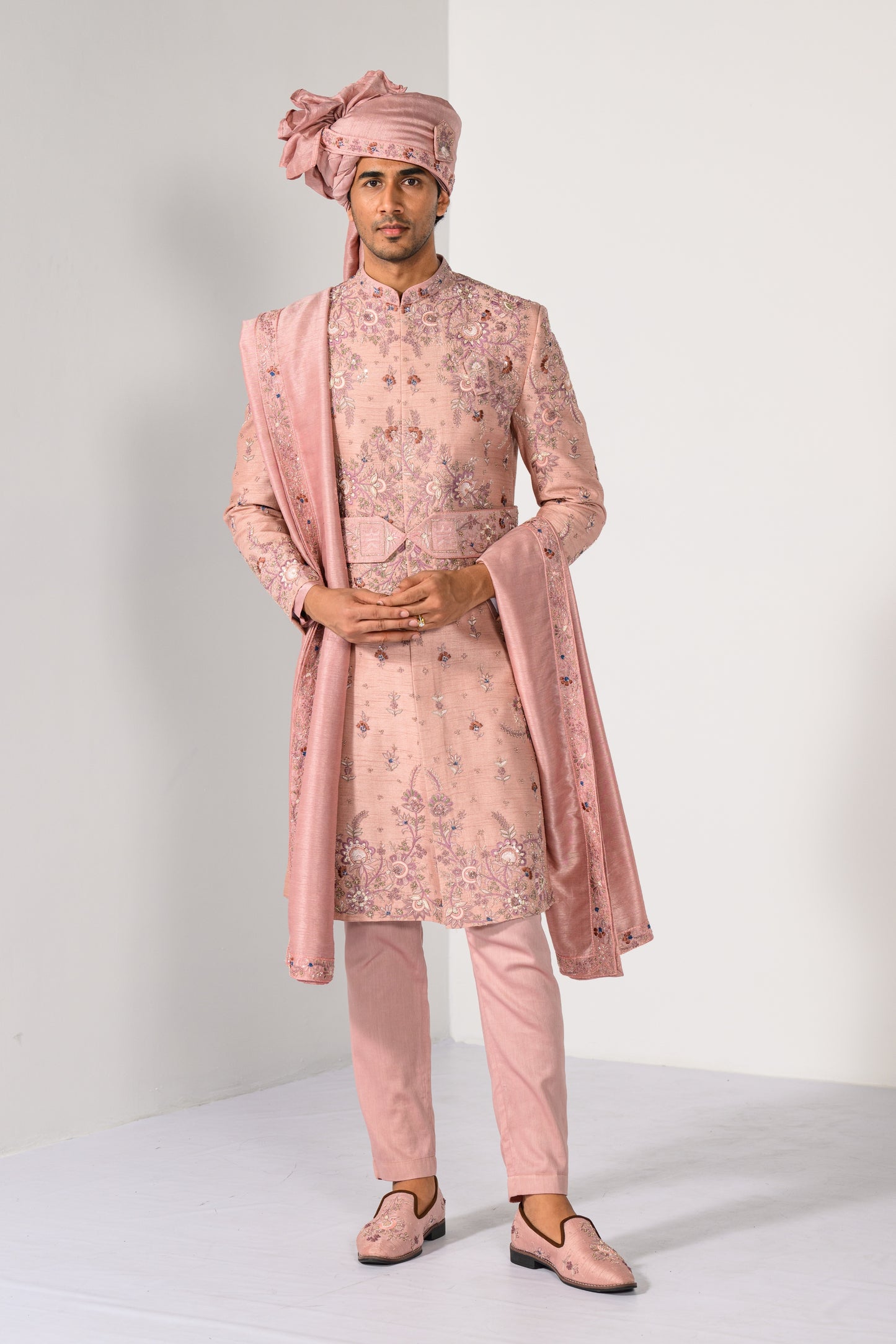 BEIGE BLOSSOM SHERWANI SET