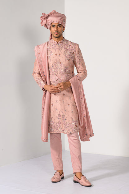 BEIGE BLOSSOM SHERWANI SET