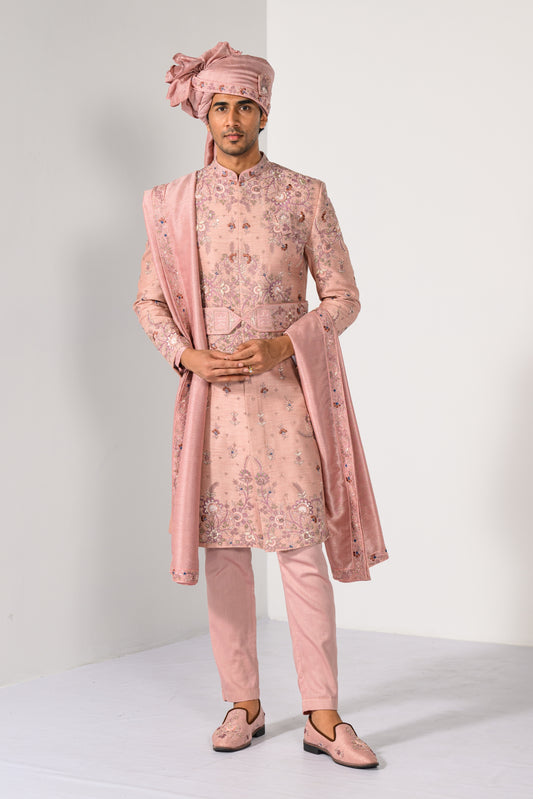 BEIGE BLOSSOM SHERWANI SET