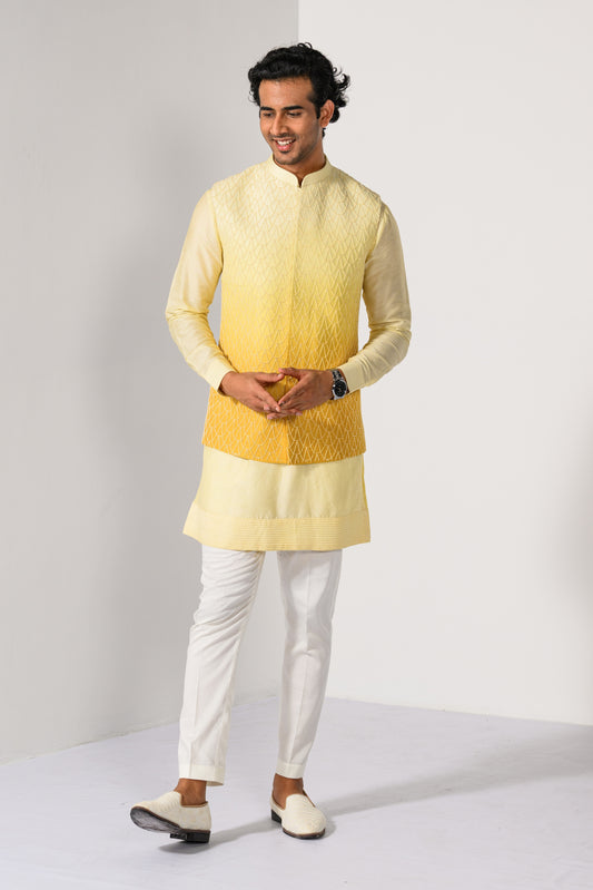 YELLOW CASCADE NEHRU KURTA  SET