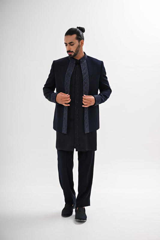 NAVY BLUE OPEN BANDHGALA SET