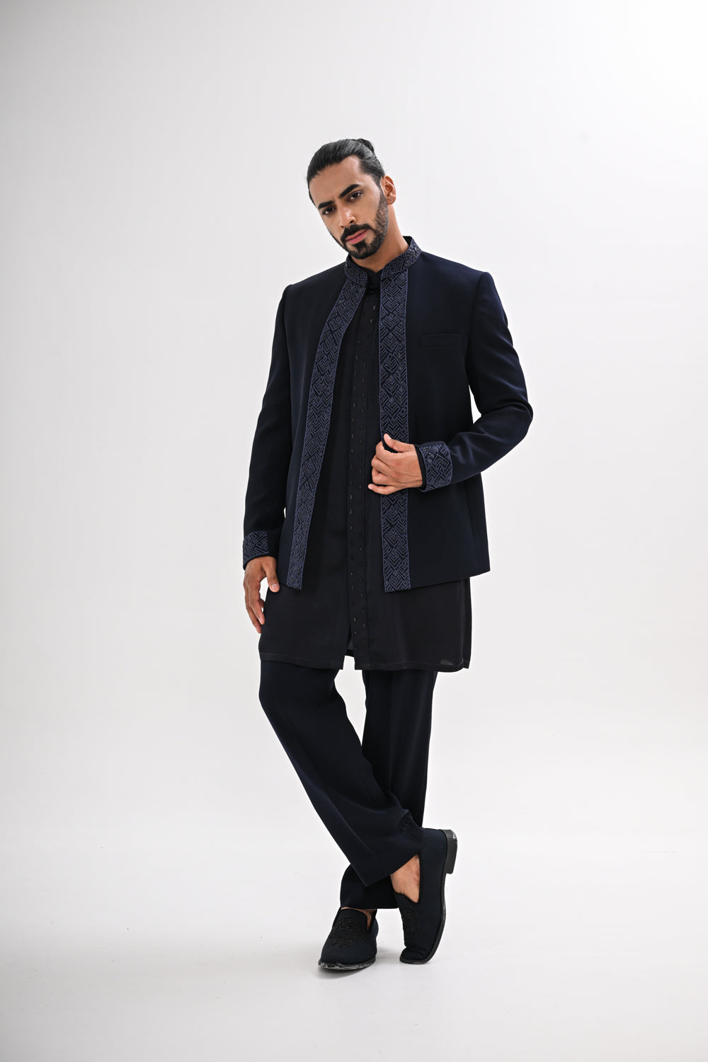 NAVY BLUE OPEN BANDHGALA SET