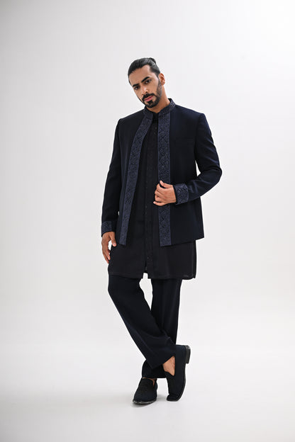 NAVY BLUE OPEN BANDHGALA SET