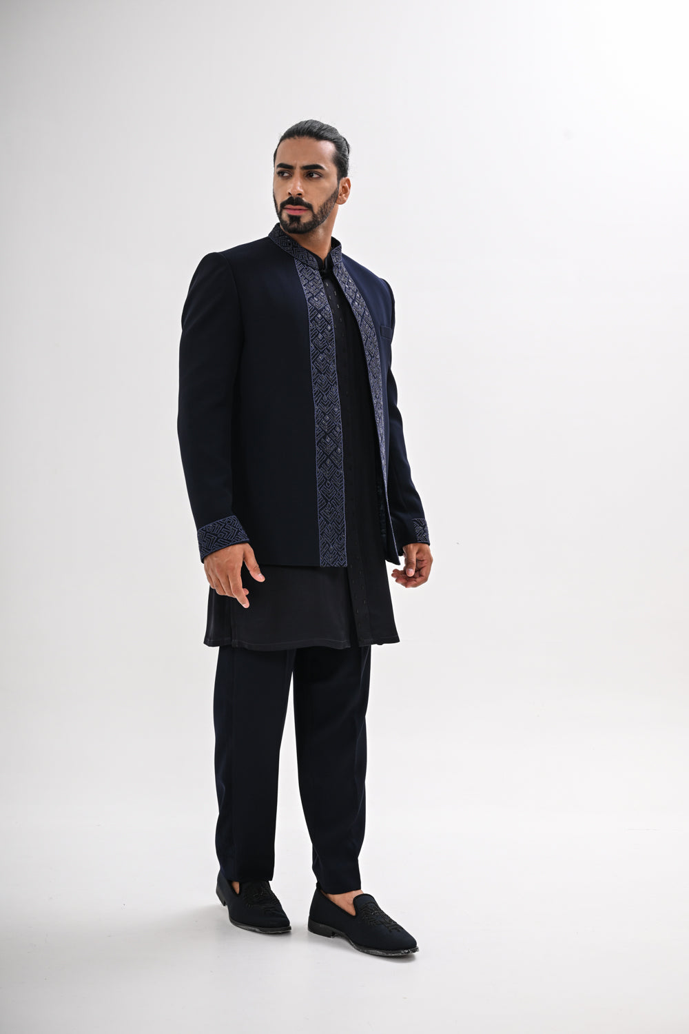 NAVY BLUE OPEN BANDHGALA SET