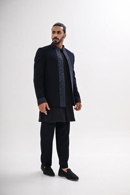NAVY BLUE OPEN BANDHGALA SET