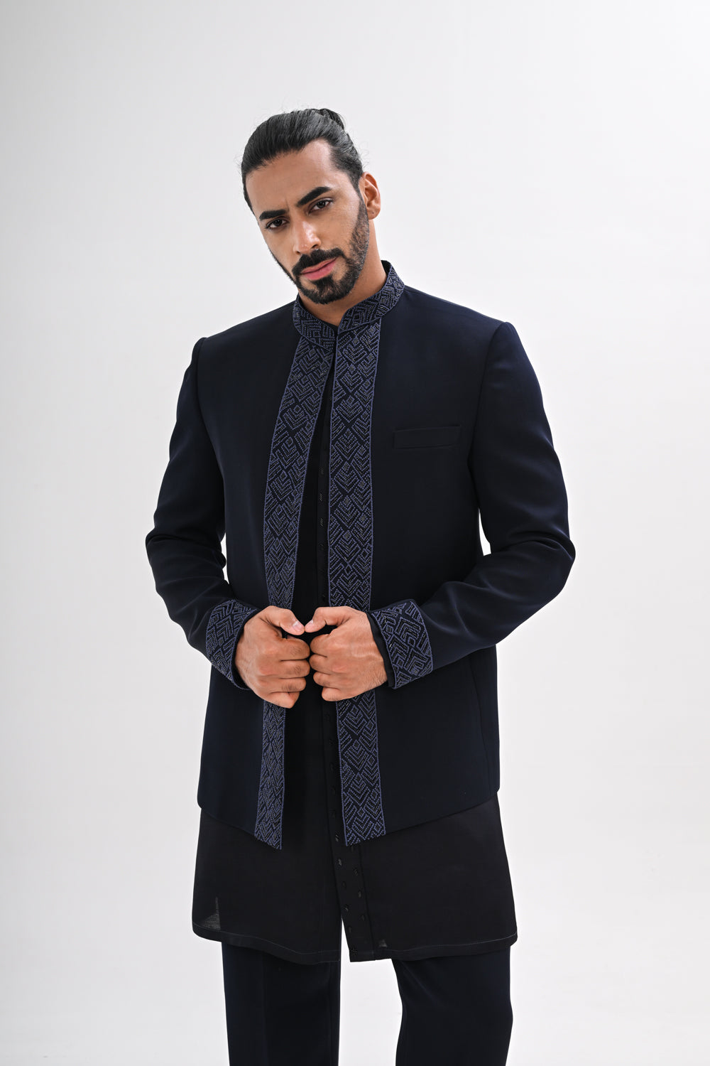 NAVY BLUE OPEN BANDHGALA SET