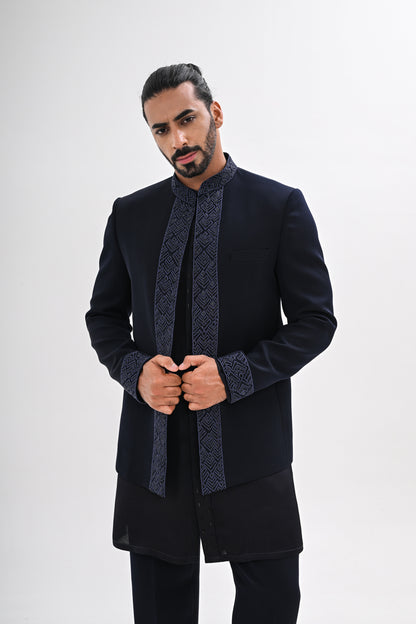 NAVY BLUE OPEN BANDHGALA SET