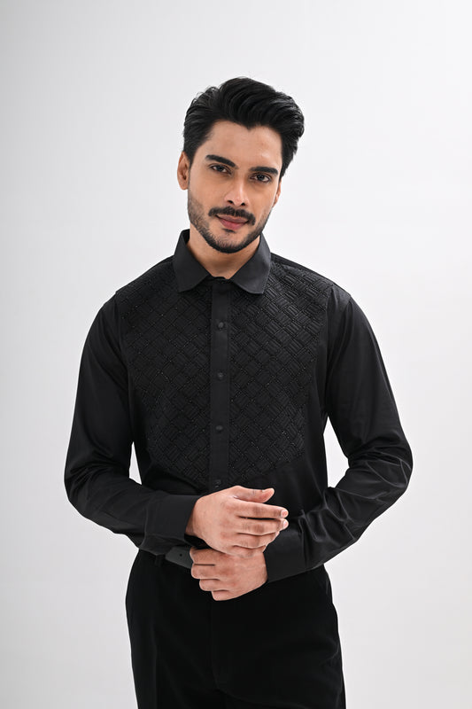 BLACK  QUILTED SHIRT