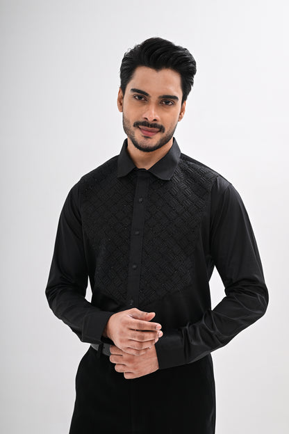 BLACK  QUILTED SHIRT