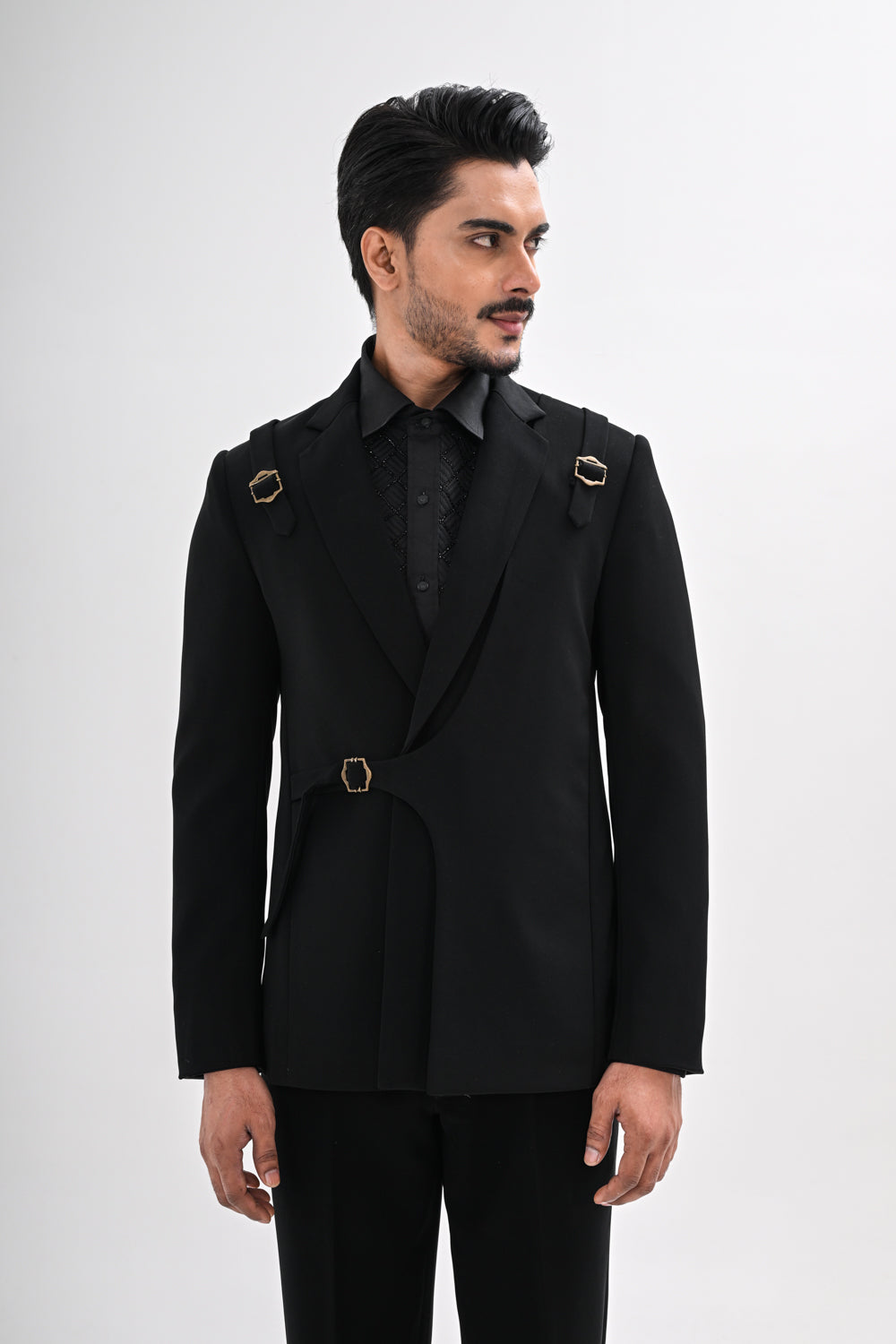 BLACK OVERLAPPING TUXEDO SET
