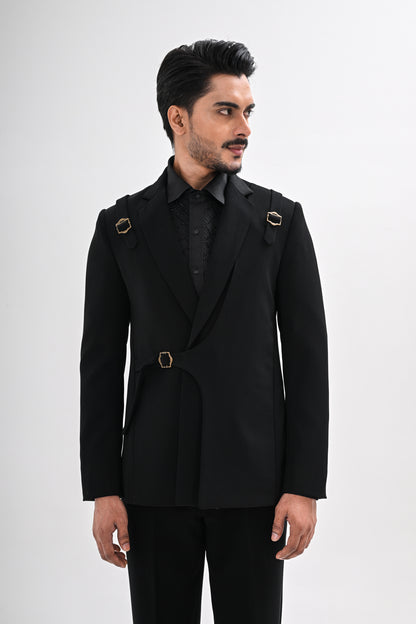 BLACK OVERLAPPING TUXEDO SET