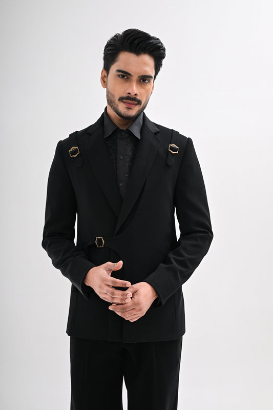 BLACK OVERLAPPING TUXEDO SET