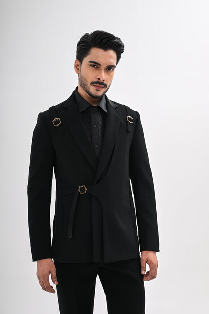 BLACK OVERLAPPING TUXEDO SET