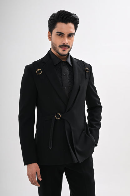 BLACK OVERLAPPING TUXEDO SET