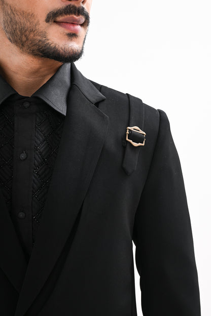 BLACK OVERLAPPING TUXEDO SET