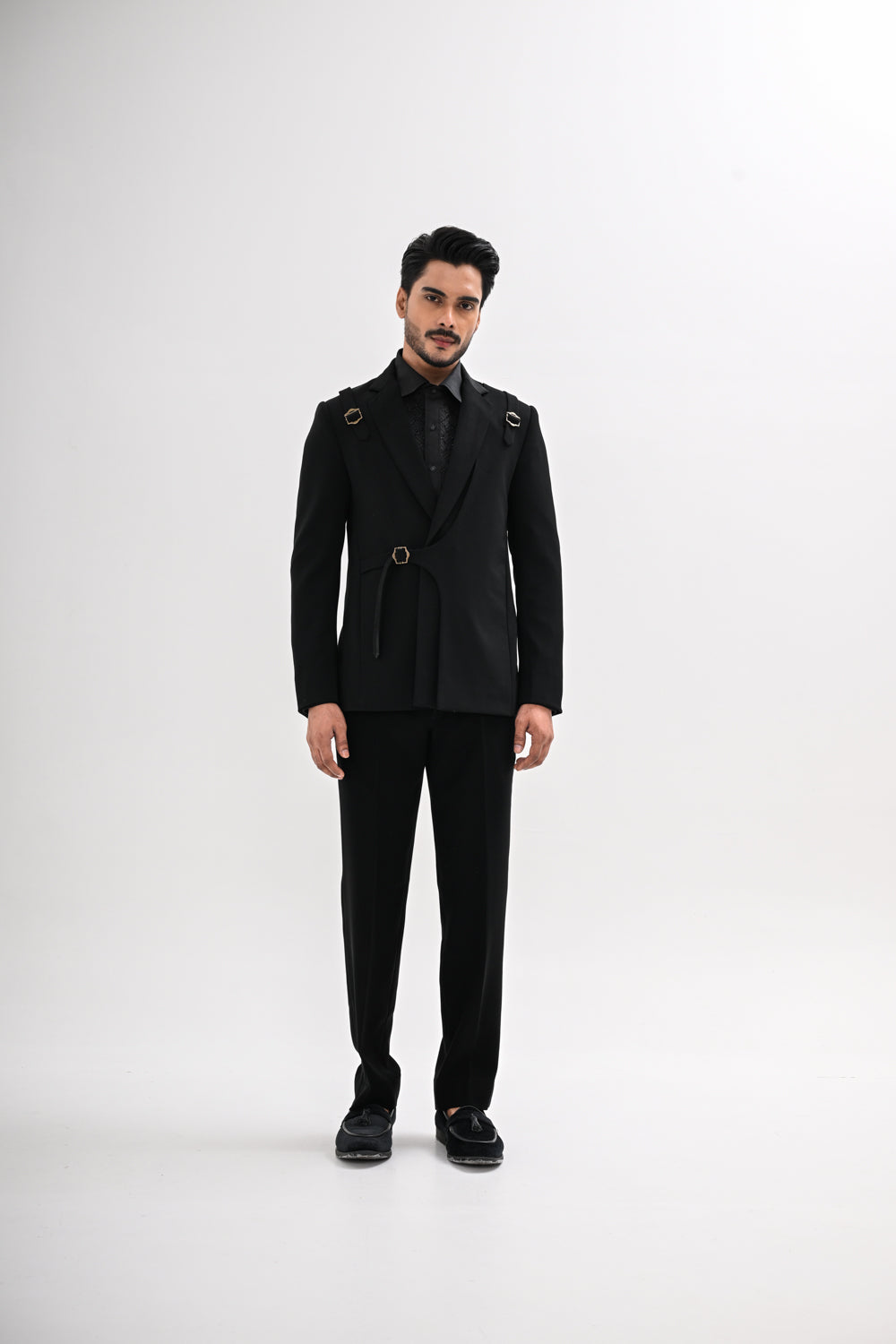 BLACK OVERLAPPING TUXEDO SET