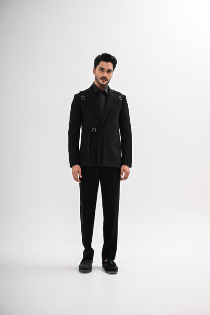 BLACK OVERLAPPING TUXEDO SET