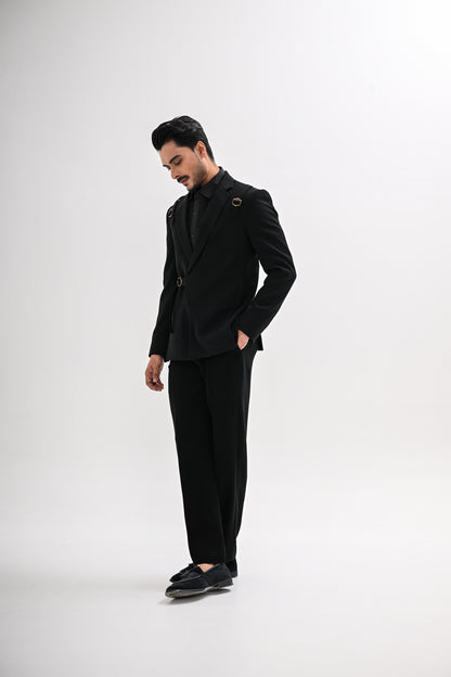 BLACK OVERLAPPING TUXEDO SET